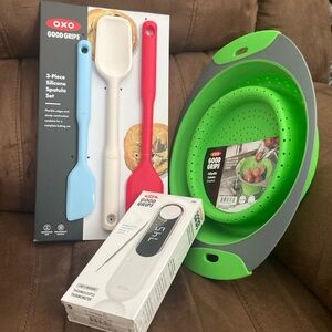 OXO gift set - Spatula collapsible colander thermocouple thermometer